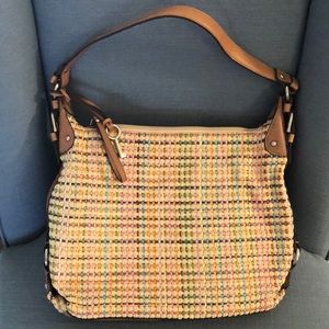 VINTAGE “FOSSIL” 1954 GENUINE CLASSIC MULTICOLOR STRAW WOVEN SHOULDER BAG EUC!!!